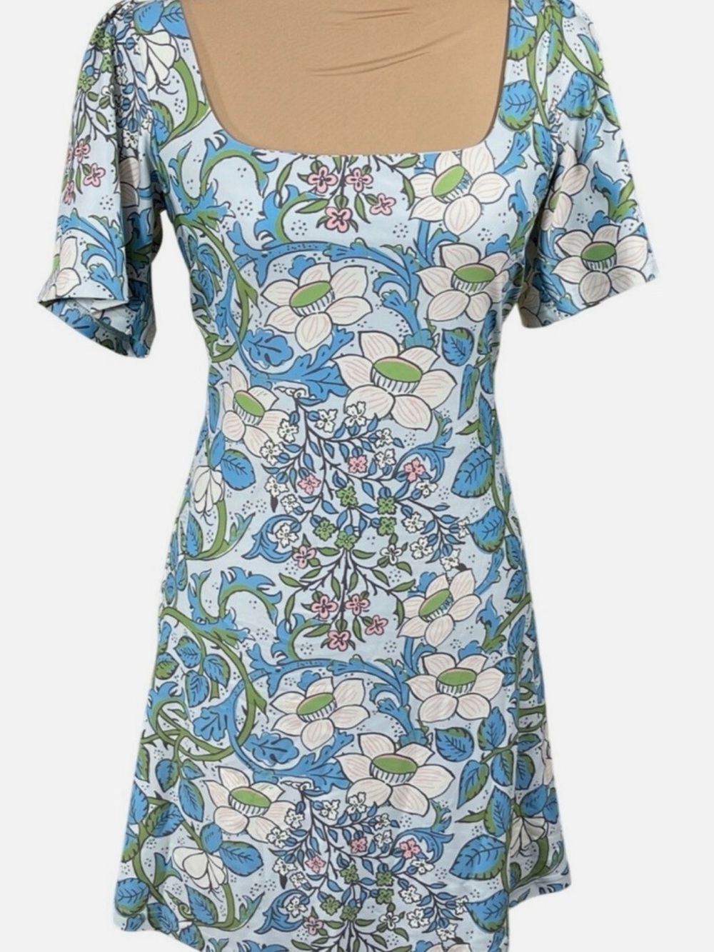 NWT Smith & Quinn Pearl French Lily Blue Floral Print Square-Neck Dress SZ M